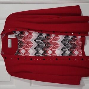 Alfred Dunner Red Cardigan with Patterned Insert Size PM